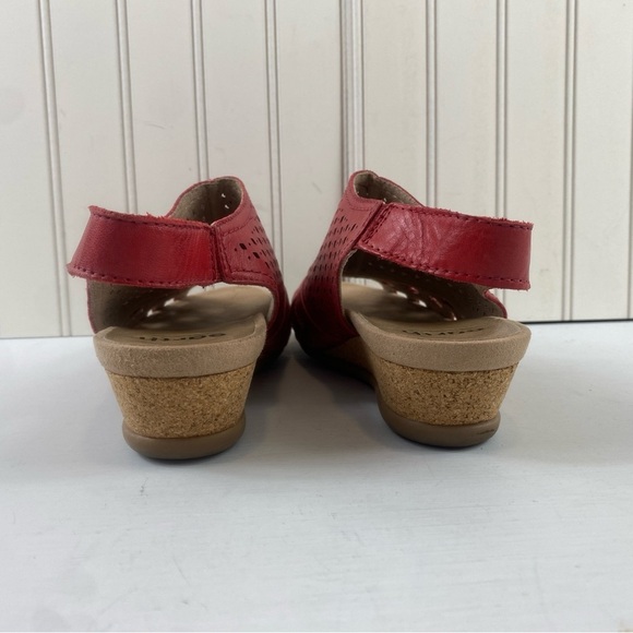 Earth Bright Women’s Red Perforated Leather Pisa Galli Wedge‎ Sandals Sz 7.5M - Picture 4 of 15